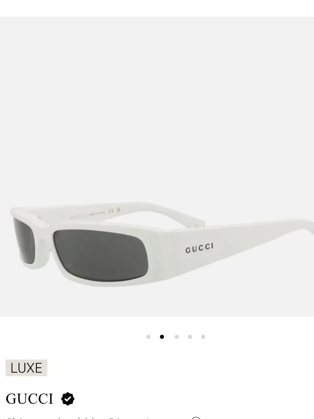Gucci White Rectangular Sunglasses with Dark Grey Lenses